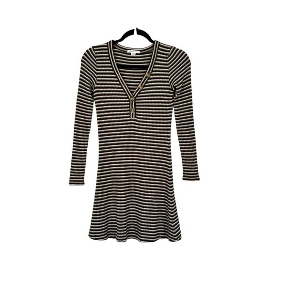 American Eagle Striped Ribbed V-Neck Henley Dress - Picture 1 of 6